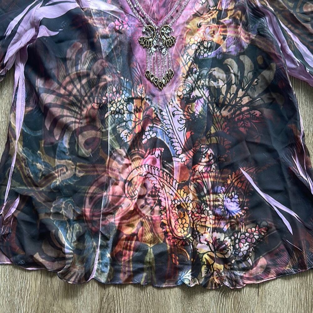 B.L.E.U Vintage Y2K Flowy Long Sleeve Top Size Large Printed - Picture 4 of 8